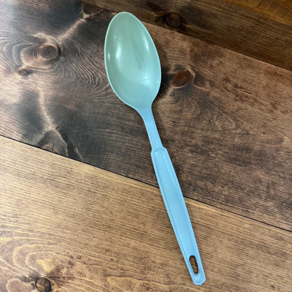 Vintage Ekco USA Plastic Mixing Spoon Teal Seafoam Green Long Handle 12‎ inch